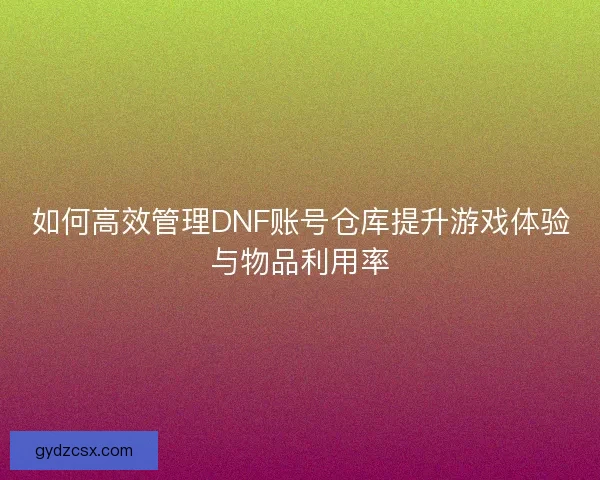 如何高效管理DNF账号仓库提升游戏体验与物品利用率